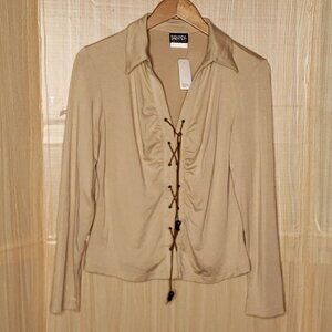 Baranda Womens New Tan Boho Knit With Faux Leather Lace Up Detail Large